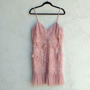 BARDOT Valorie Lace Ruffle Tiered  Mini Dress Dusty Pink Size 10/L (US)